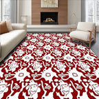 Crimson White Stylized Faces Floral Rug