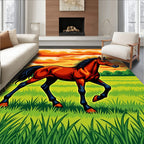 Vibrant Chestnut Horse Sunset Field Rug
