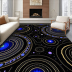Cosmic Blue Golden Rings Celestial Rug