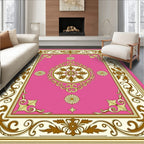 Ornate Pink Gold Floral Medallion Rug