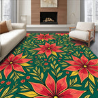 Bold Red Floral Garden Leafy Rug
