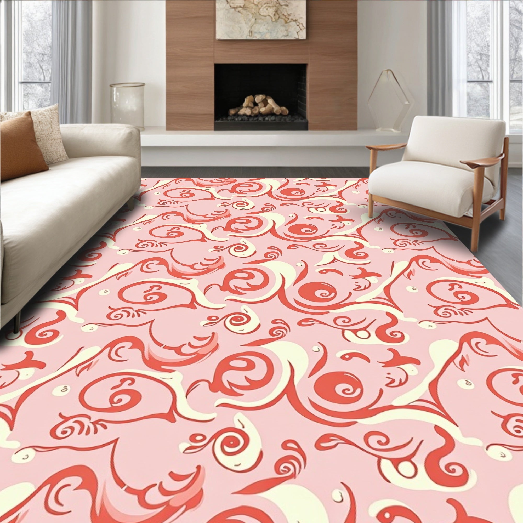 Coral Swirl Abstract Harmony Rug