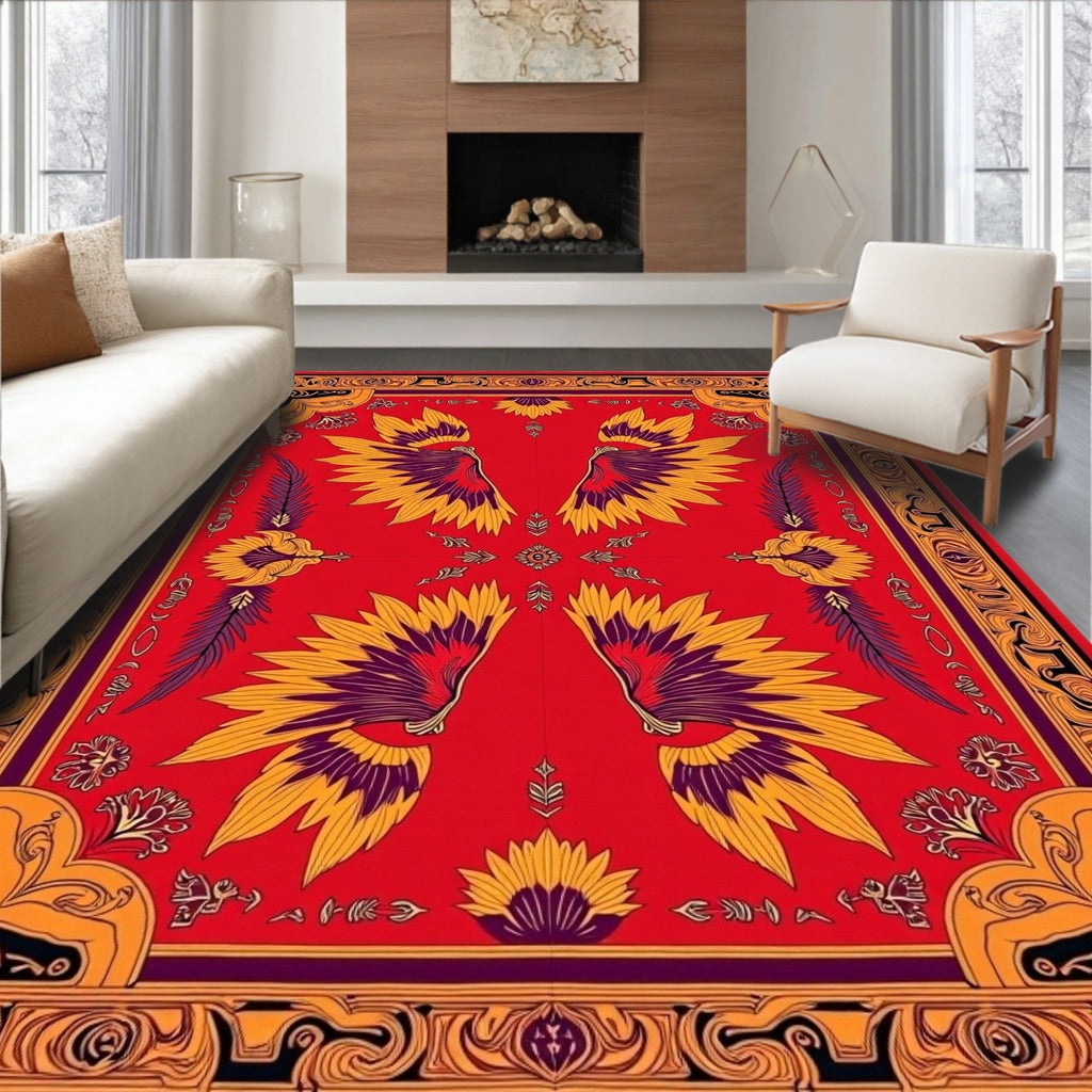 Golden Winged Sunburst Red Rug