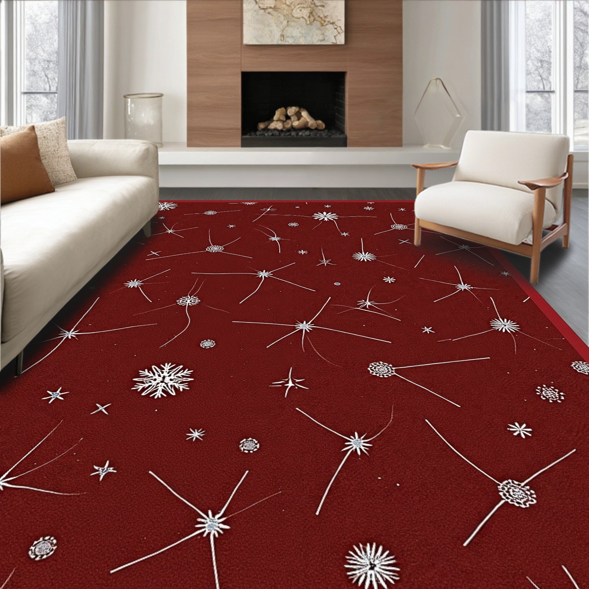 Crimson White Starburst Scatter Rug