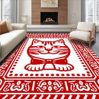 Red Cartoon Cat Bowtie Border Rug