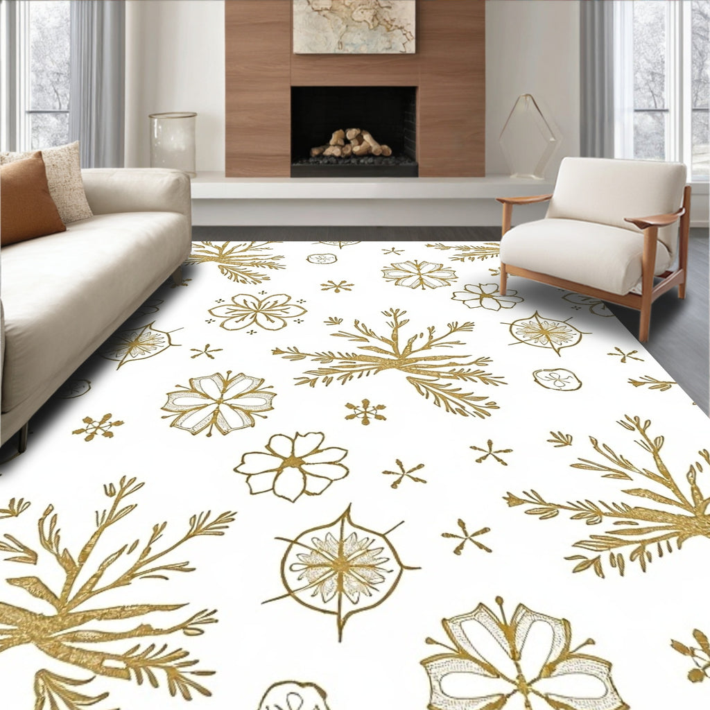 Gold Snowflake Botanical Medallion Rug