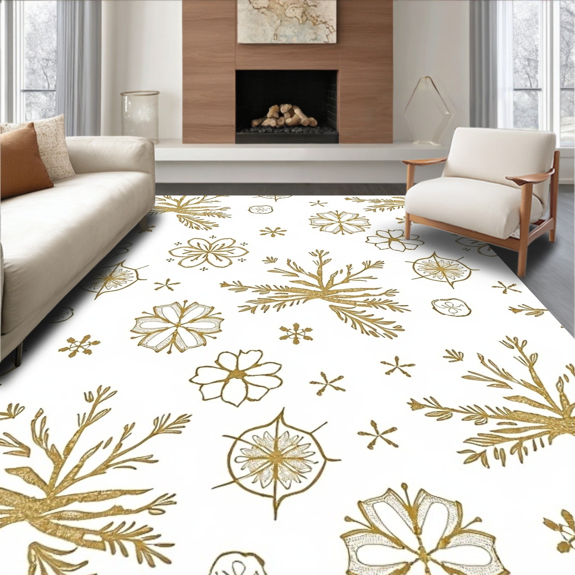 Gold Snowflake Botanical Medallion Rug