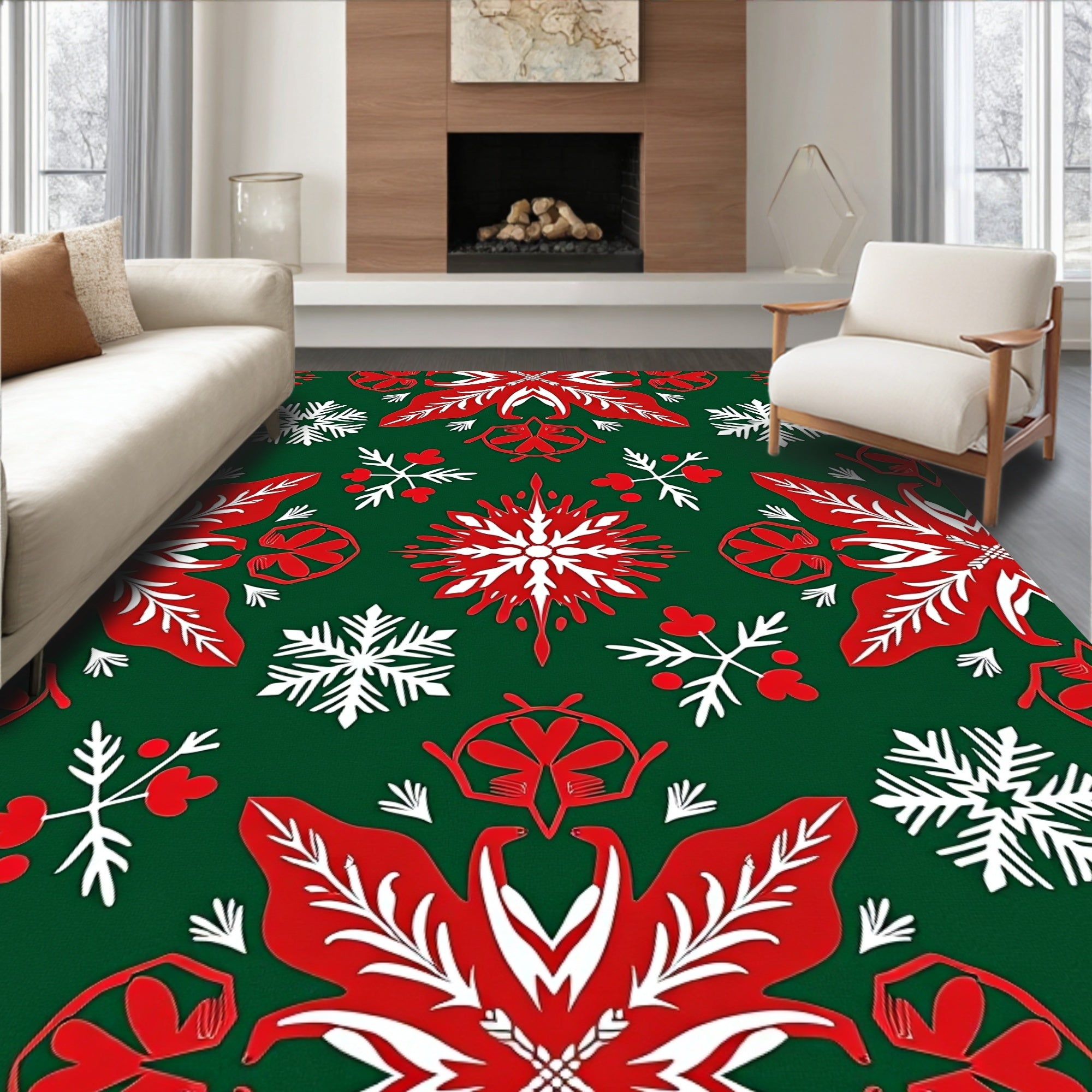 Crimson Snowflake Garden Medallion Rug