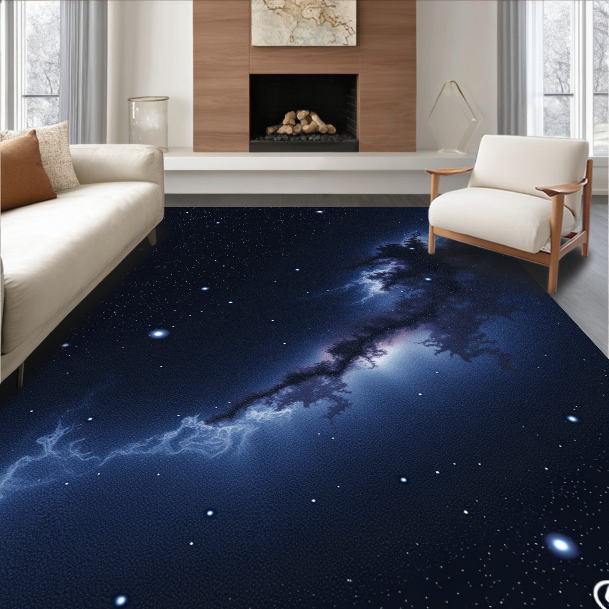 Deep Blue Nebula Starry Night Rug