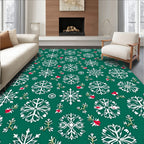 Green White Red Snowflake Holiday Rug