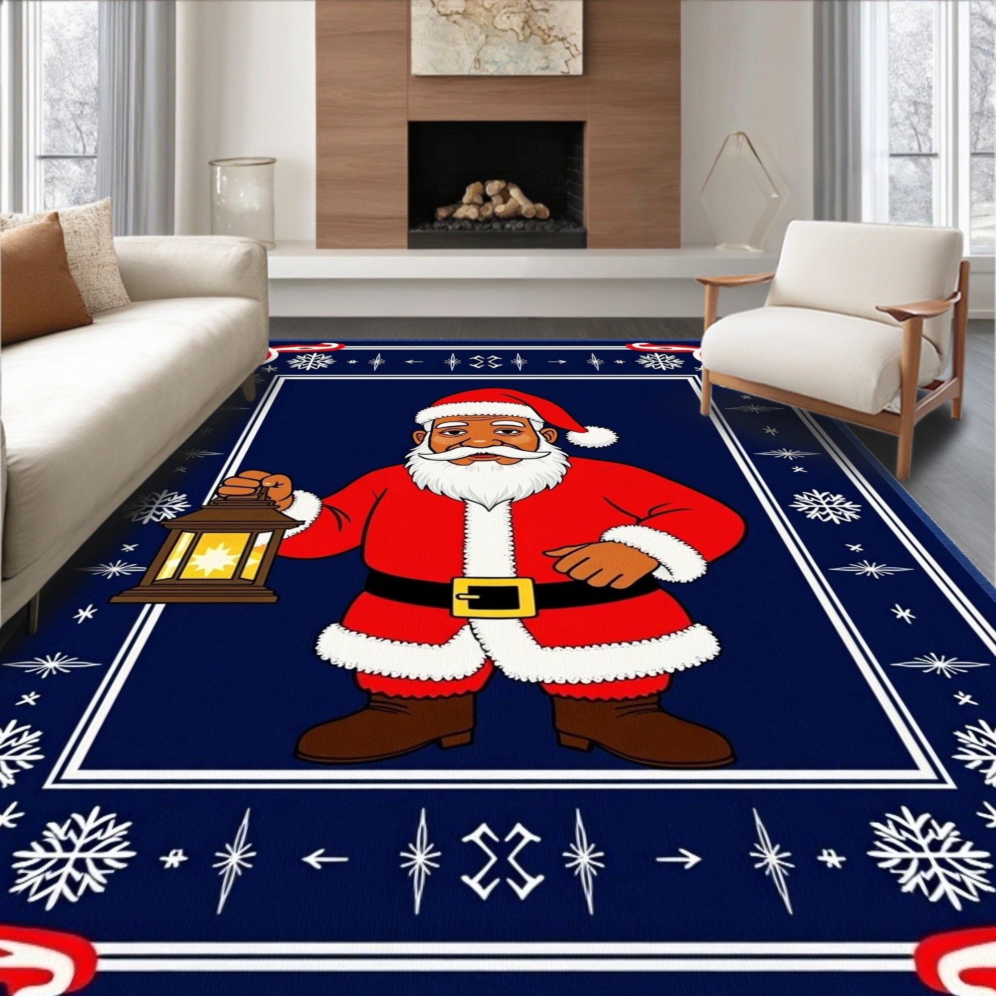 Festive Santa Claus Midnight Lantern Rug