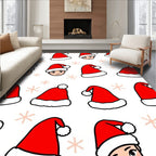 Christmas Santa Hat Faces Snowflakes Rug