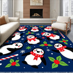 Festive Penguin Christmas Holly Rug