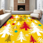 Retro Christmas Trees Ornaments Snowflakes Rug