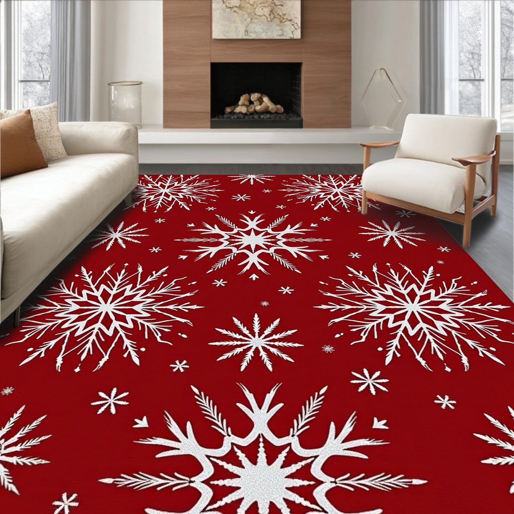 Crimson and White Winter Frost Scatter Rug