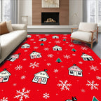 Cute Red Village Snowflake Christmas Art Rug