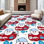 Jolly Red Snowman Blue Ornament Tile Rug
