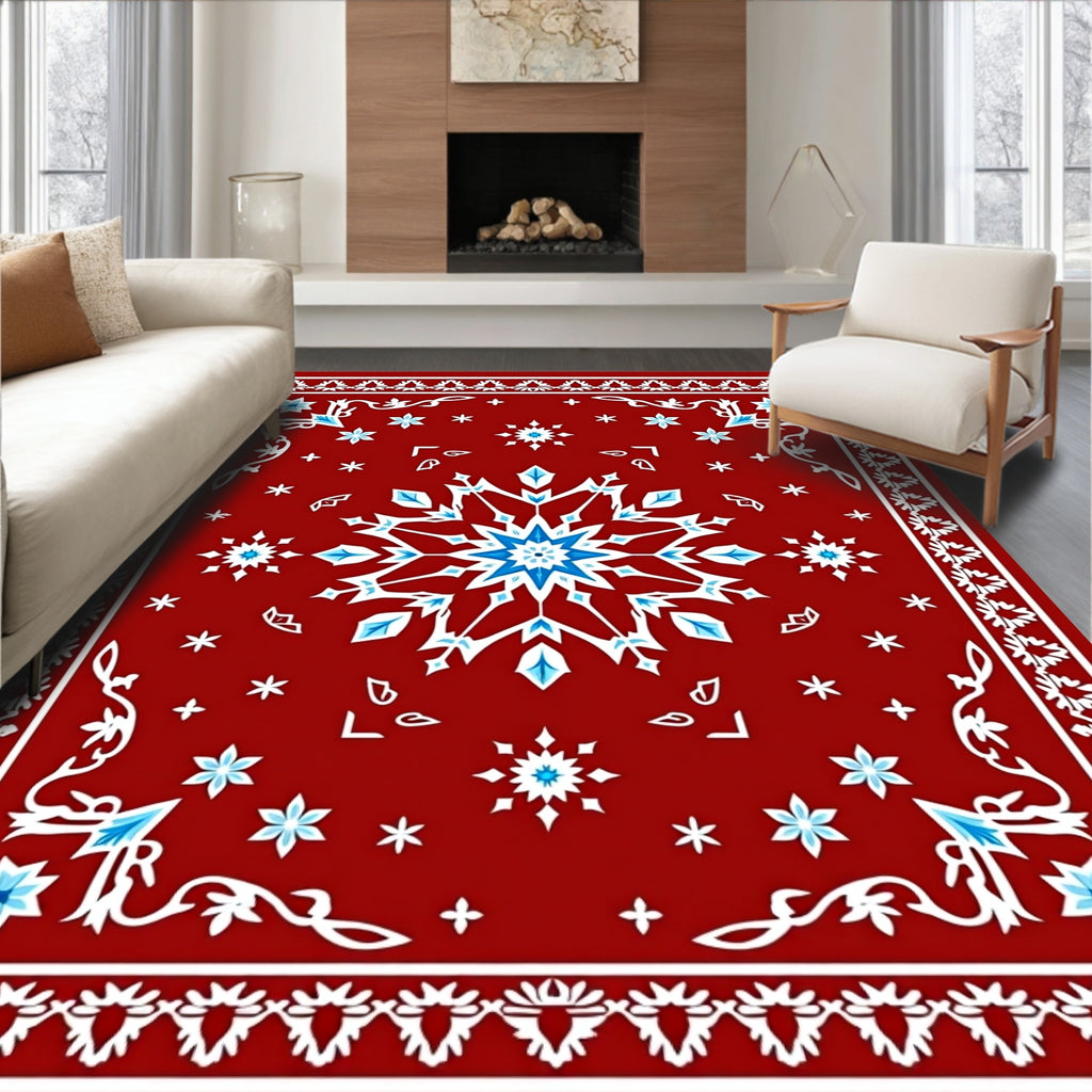 Crimson Blue Snowflake Medallion Rug