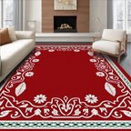 Red White Green Floral Garland Border Rug