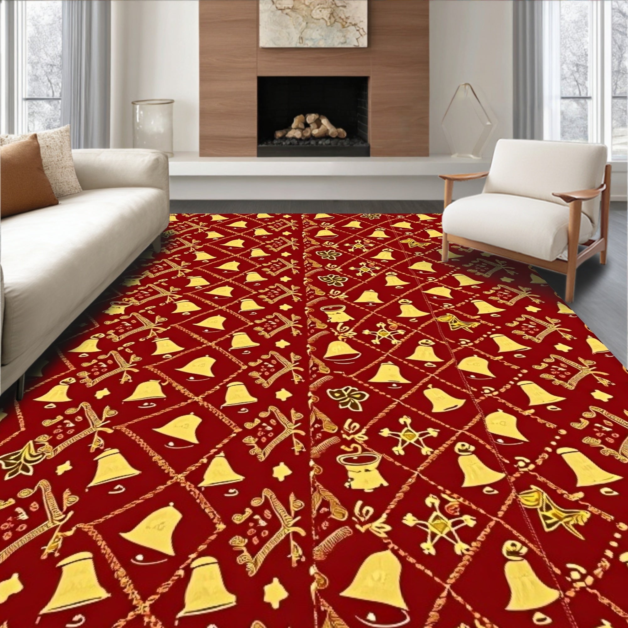 Crimson Gold Bell Diamond Lattice Rug