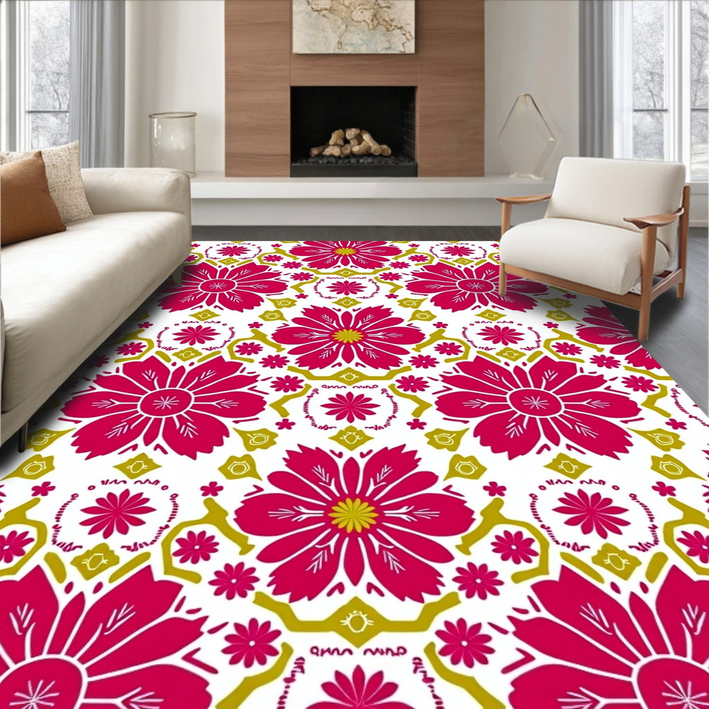 Crimson Flower Garden Medallion Rug