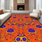 Orange And Blue Skull Floral Arrangement Rug