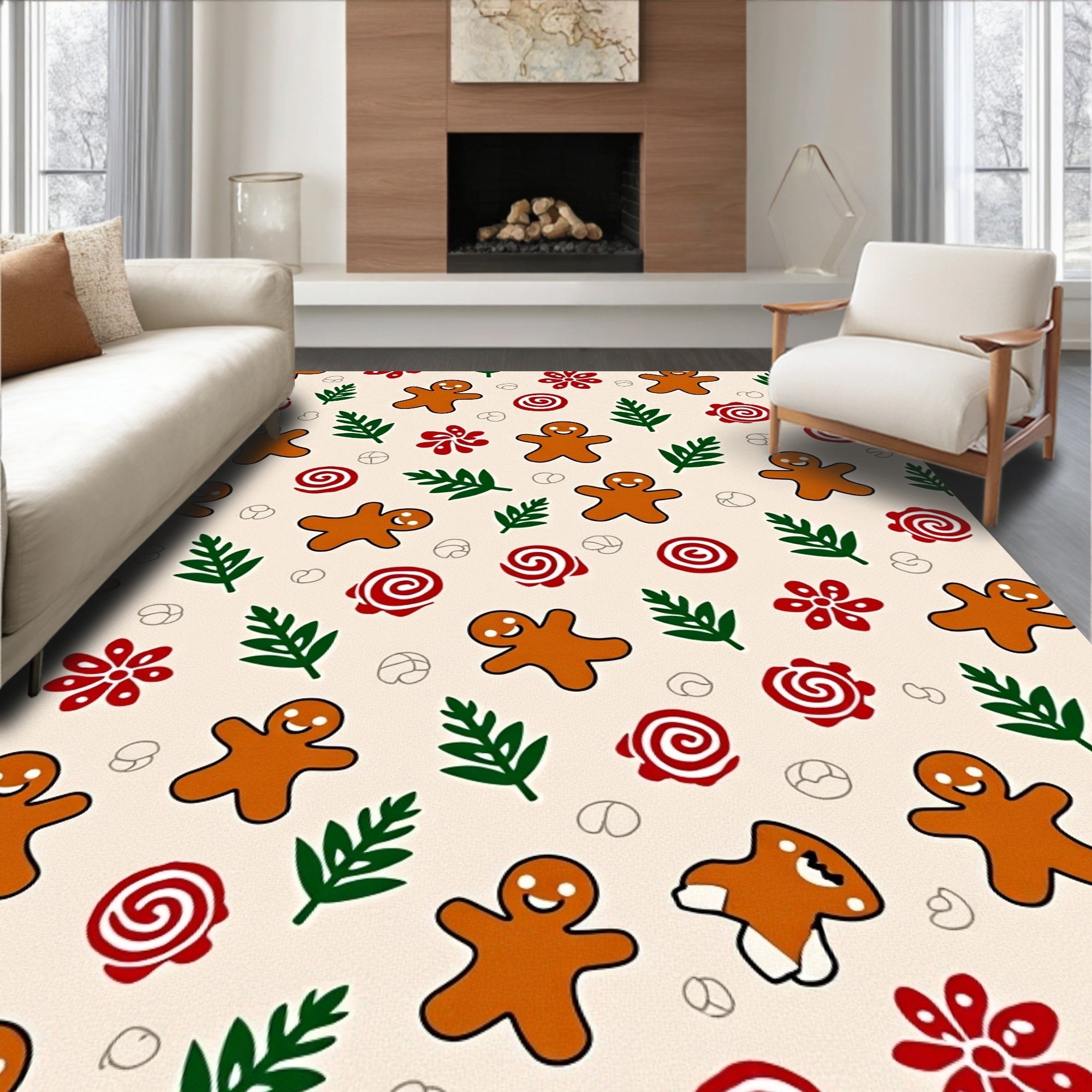 Gingerbread Men Holiday Swirl Confetti Rug