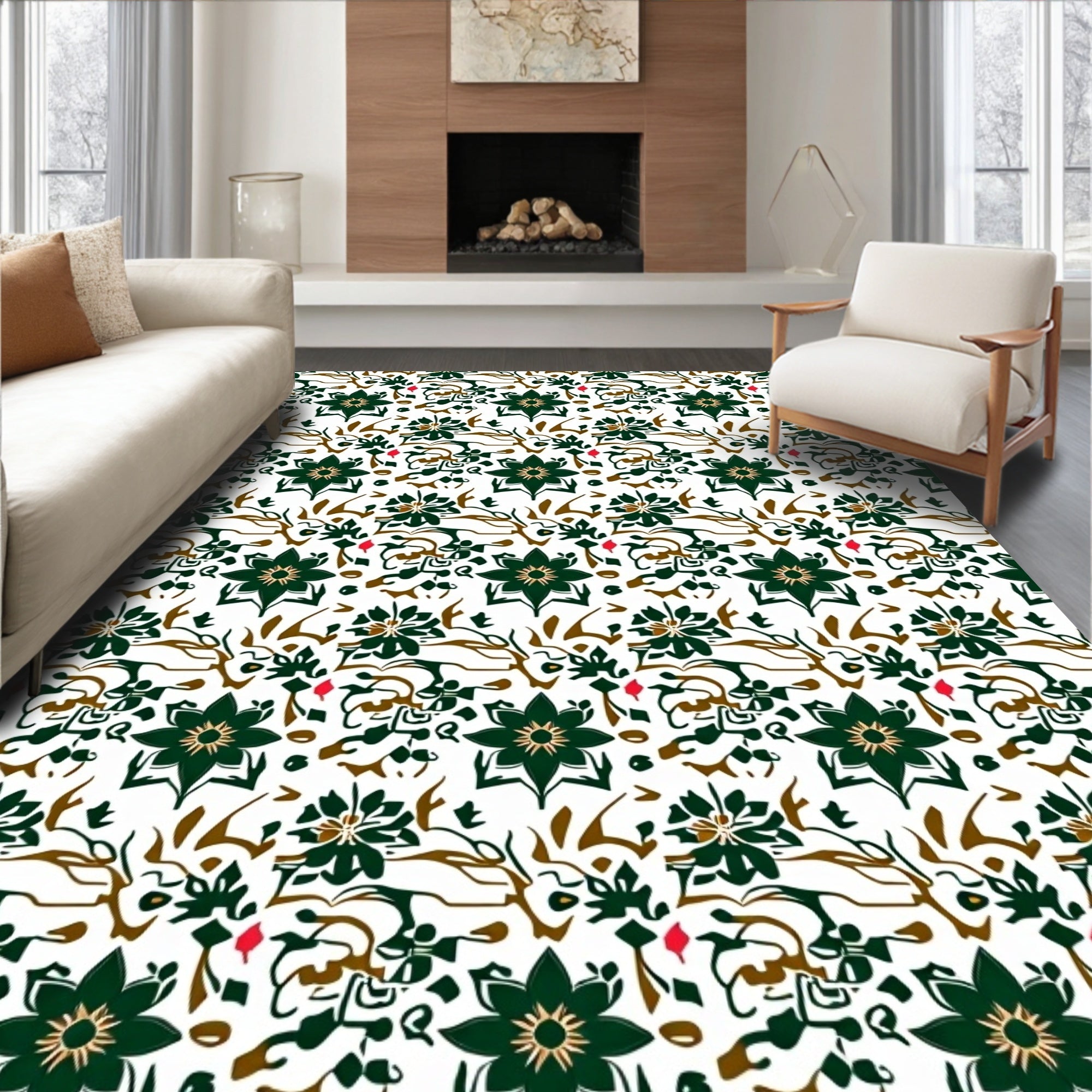 Dark Green Floral Vine Artistry Rug