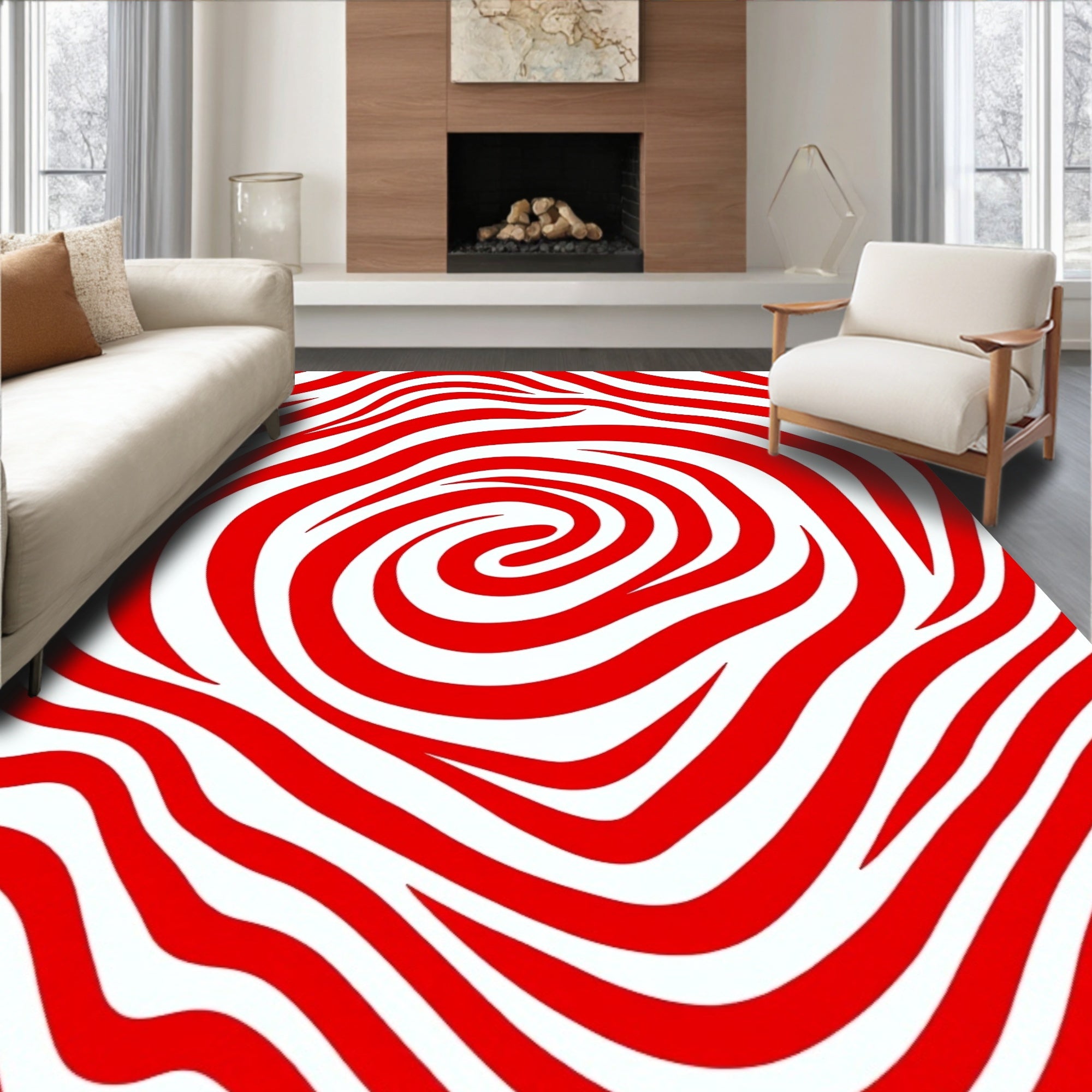 Bold Red Zebra Swirl Rug