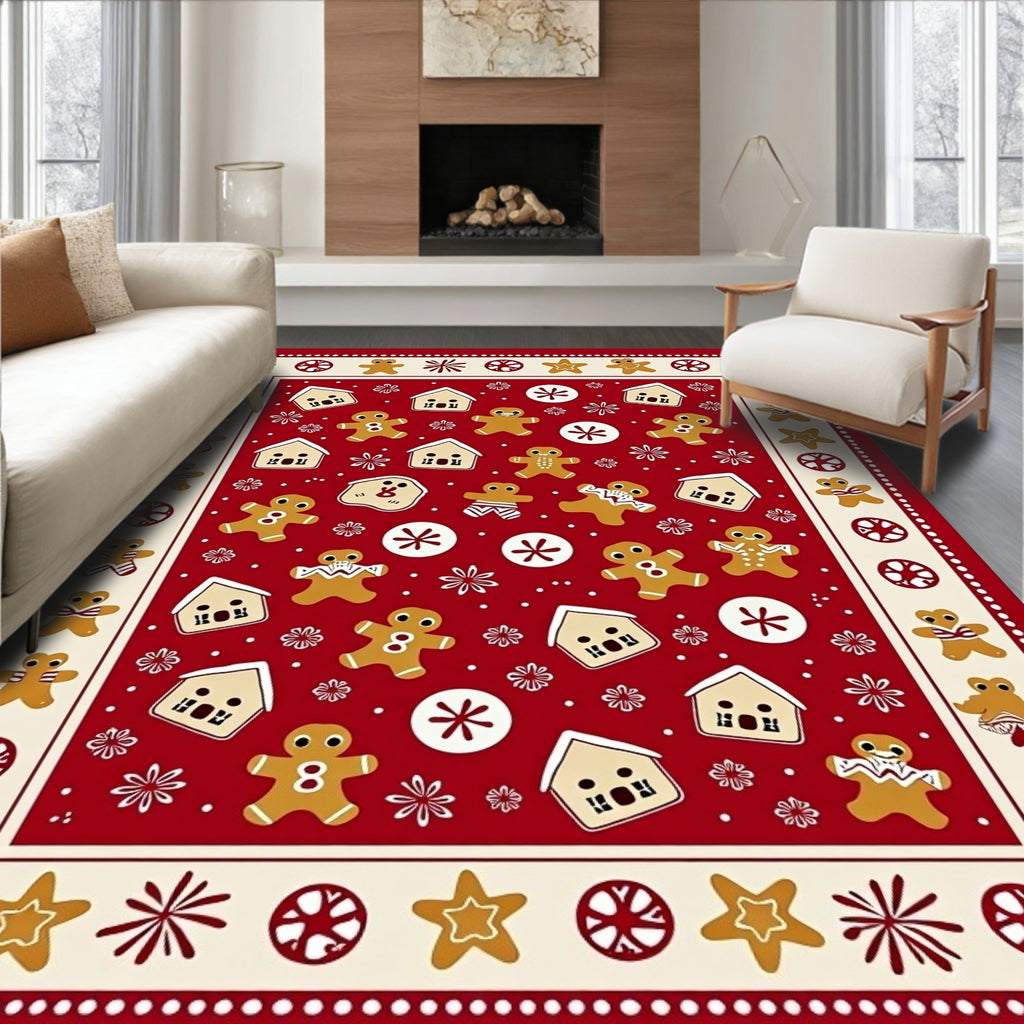 Gingerbread Houses And Cookies Red Border Rug