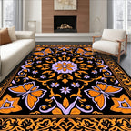 Orange Purple Butterfly Floral Medallion Rug