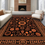 Black Orange Botanical Garden Medallion Rug