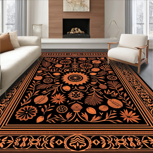 Black Orange Botanical Garden Medallion Rug