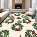 Green Wreath Red Berry Evergreen Tree Rug