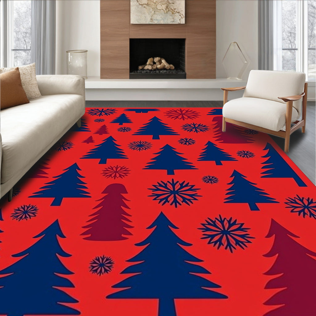 Crimson Navy Evergreen Snowflake Scatter Rug