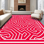 Vibrant Red Geometric Maze Layout Rug