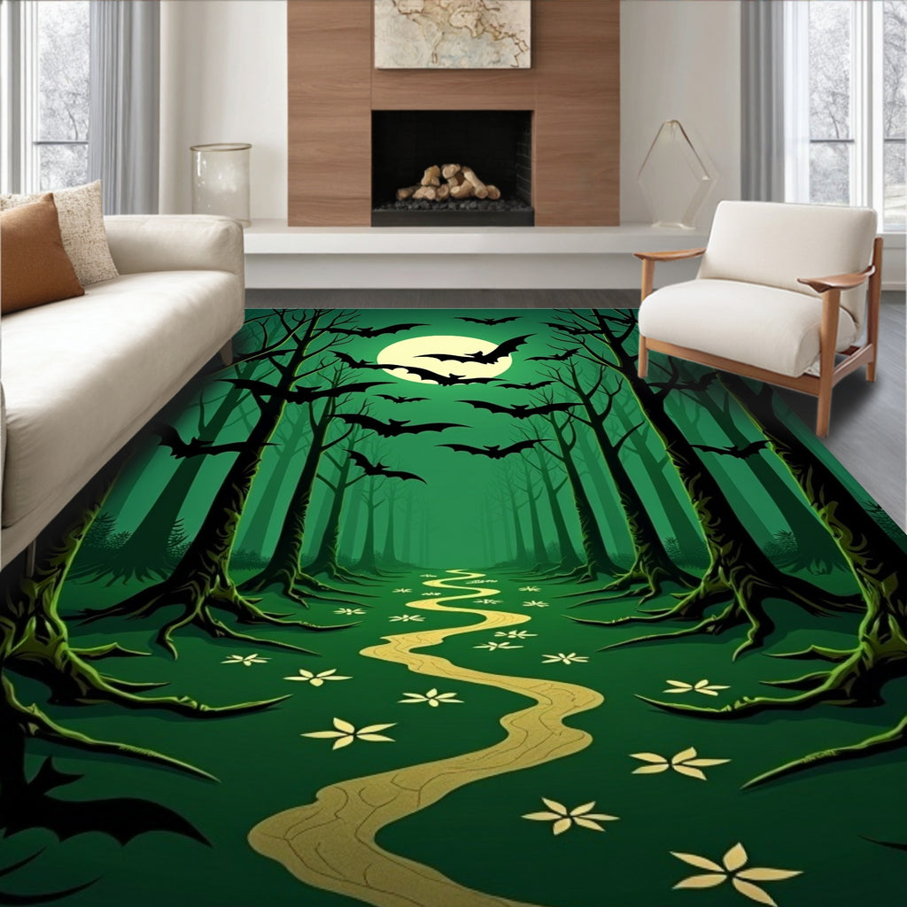 Spooky Bat Forest Moonlight Path Rug