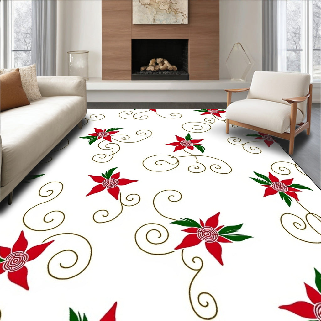 Red Poinsettia Swirls Garden Rug