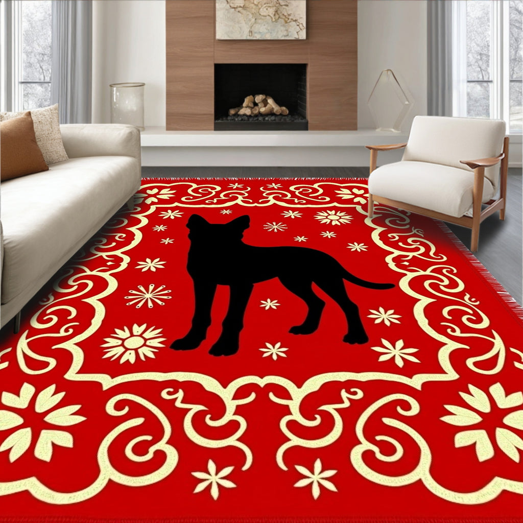 Crimson Dog Silhouette Floral Frame Rug