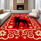 Crimson Dog Silhouette Floral Frame Rug