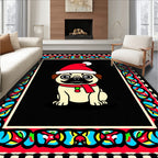 Festive Pug With Red Hat Border Rug