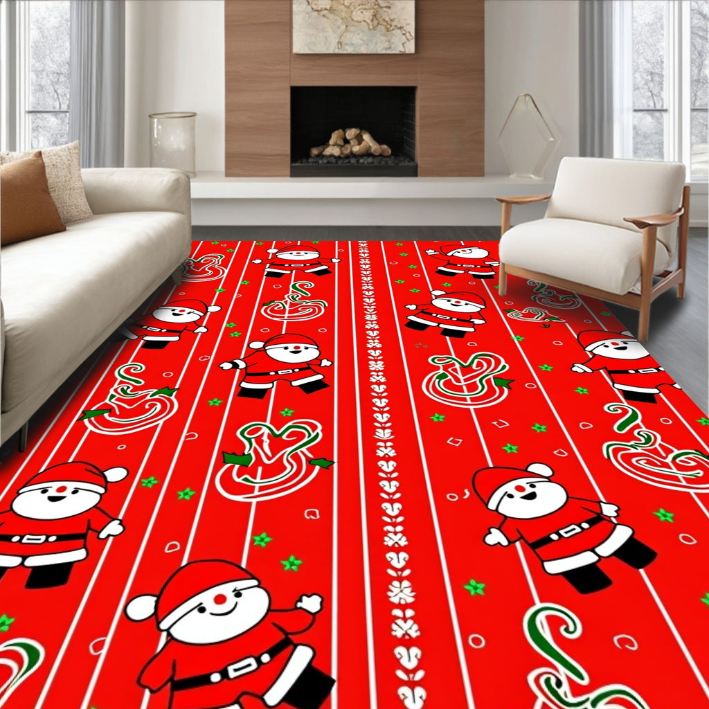 Jolly Santa Claus Red Stripe Holiday Rug