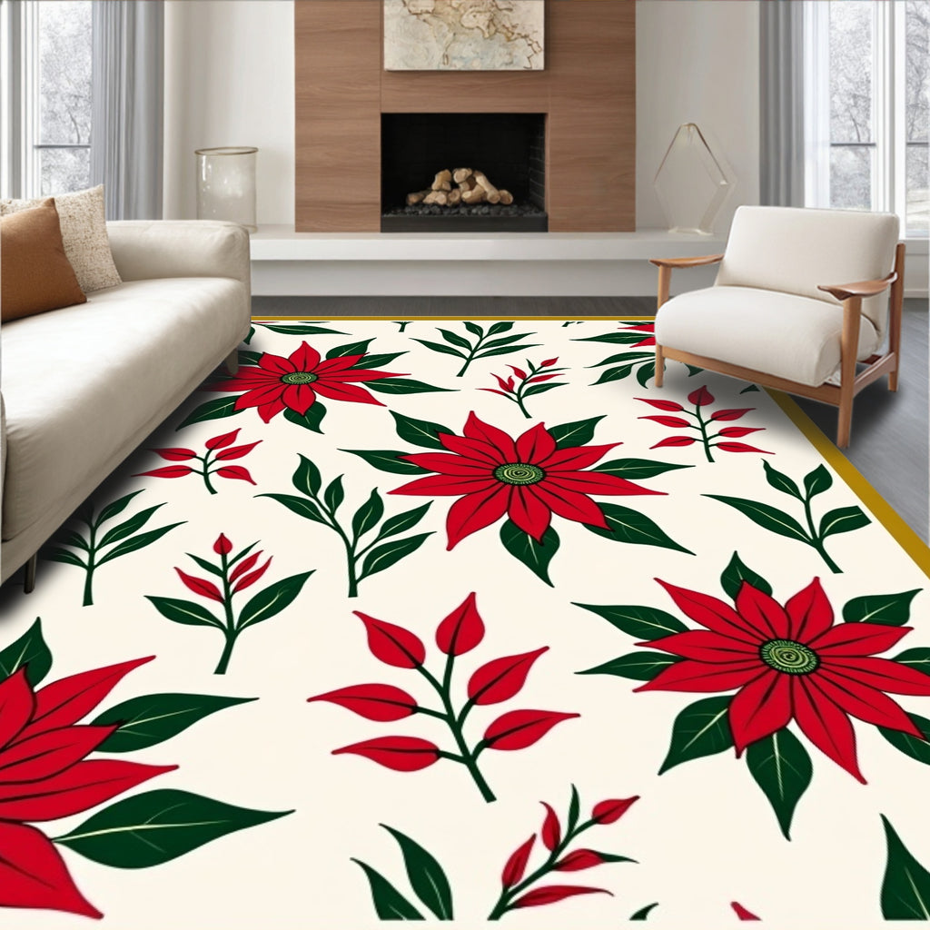 Red Poinsettia Leafy Sprig Collage Rug