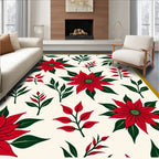 Red Poinsettia Leafy Sprig Collage Rug