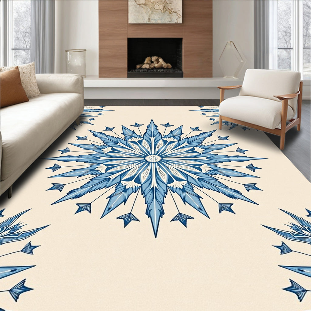 Indigo Blue Feathered Medallion Collage Rug