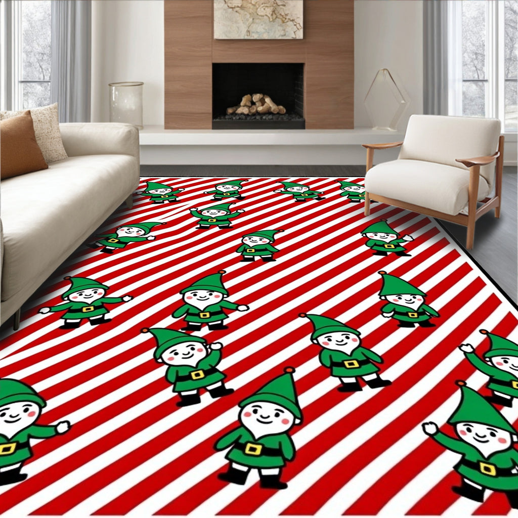 Christmas Elves Stripe Red Green Rug