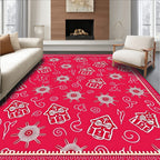 Bright Red Whimsical Gingerbread House Swirl Rug