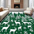 Forest Green Winter Deer Snowflake Rug