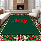 Festive Red Ivory Holly Border Rug