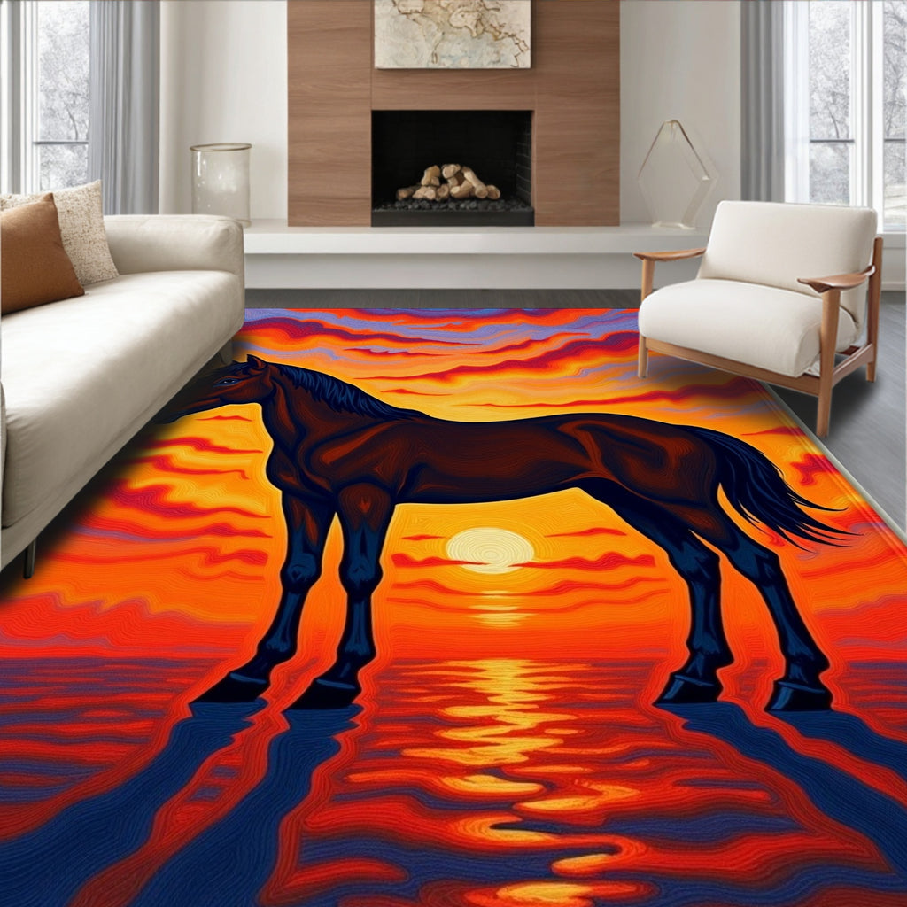 Fiery Sunset Horse Reflection Rug